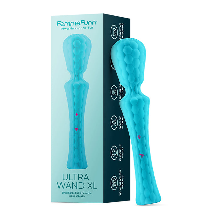 FemmeFunn Ultra Wand XL Rechargeable Flexible Textured Silicone Vibrator Turquoise