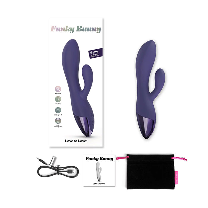 Love to Love Funky Bunny Rechargeable Baby Rabbit Silicone Dual Stimulation Vibrator Midnight Indigo