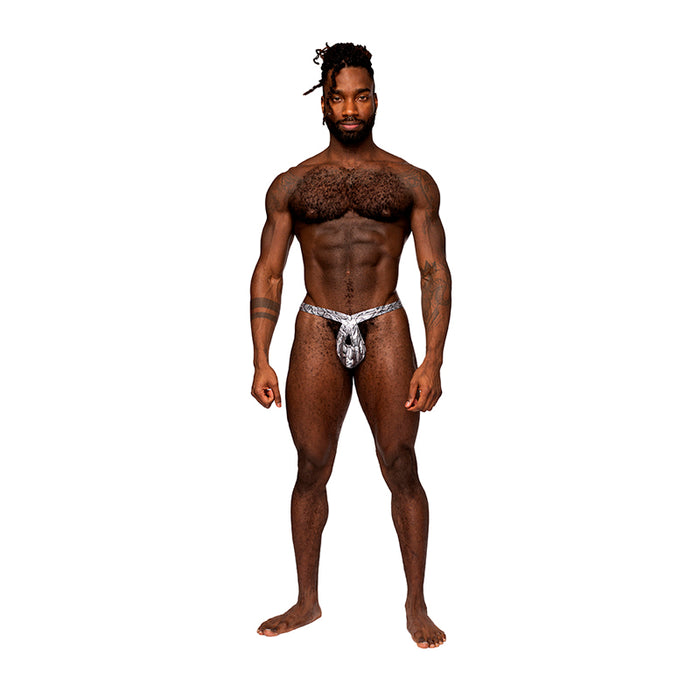Male Power S'naked Criss Cross Thong Silver/Black L/XL