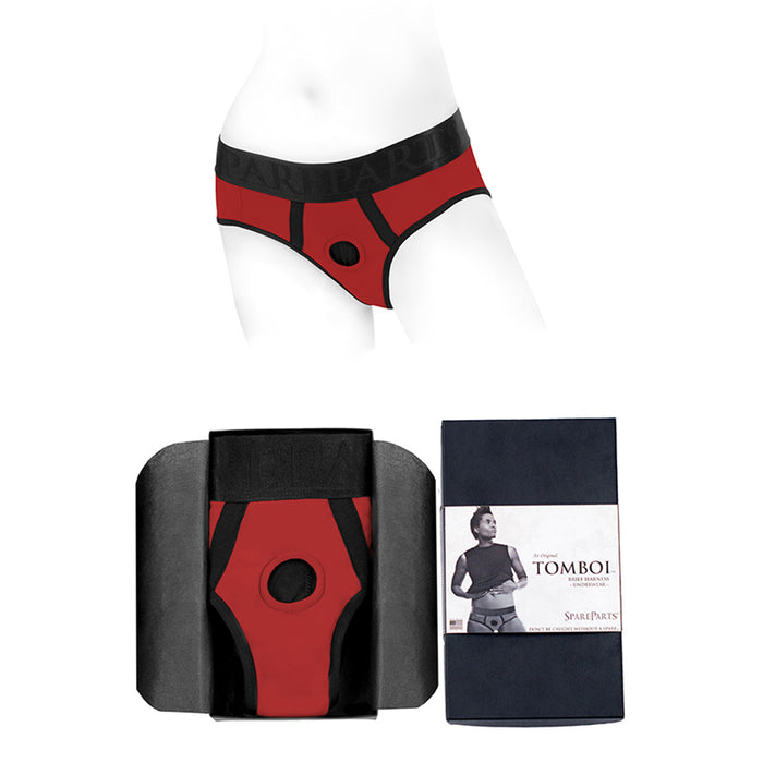 SpareParts Tomboi Nylon Briefs Harness Red/Black Size S