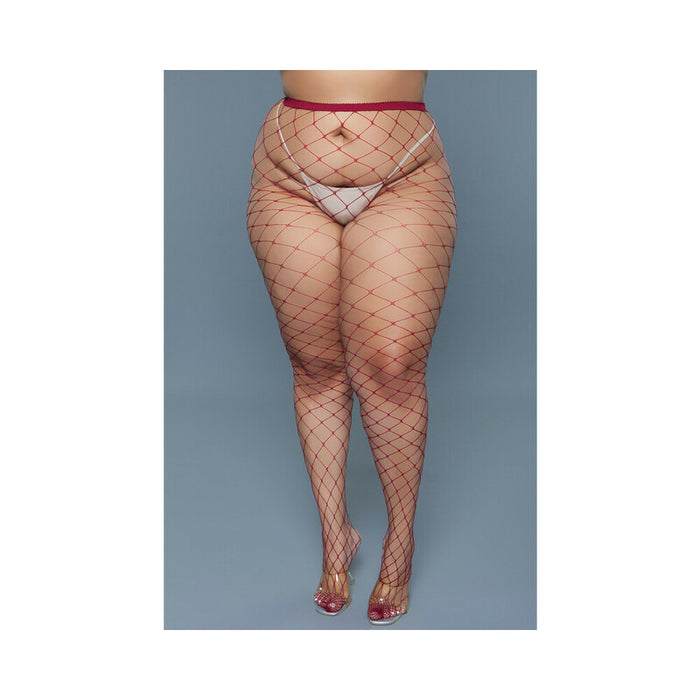 BeWicked Oversized Fishnet Pantyhose Burgundy Queen Size