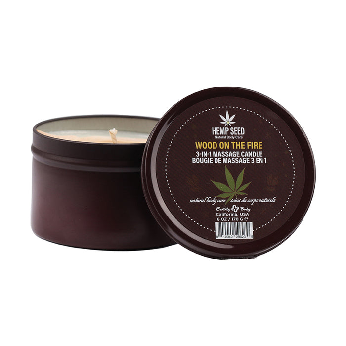 Earthly Body Hemp Seed 3-in-1 Holiday Candle Wood On The Fire 6 oz.