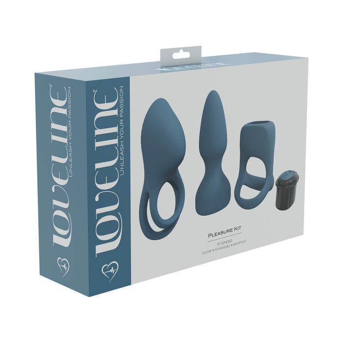 LoveLine Pleasure Kit 10 Speed Silicone Rechargeable Waterproof Blue Grey
