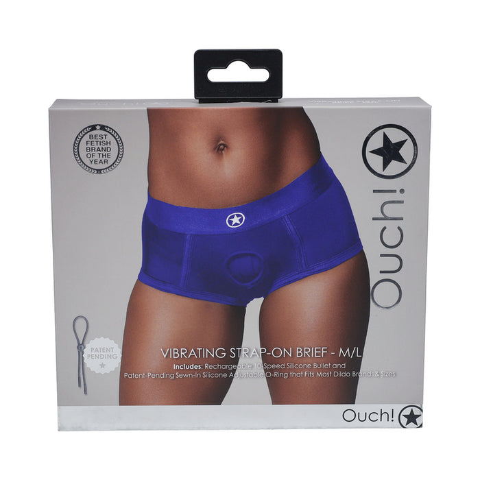 Ouch! Vibrating Strap-on Brief Royal Blue M/L