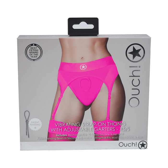 Ouch! Vibrating Strap-on Thong with Adjustable Garters Pink XS/S