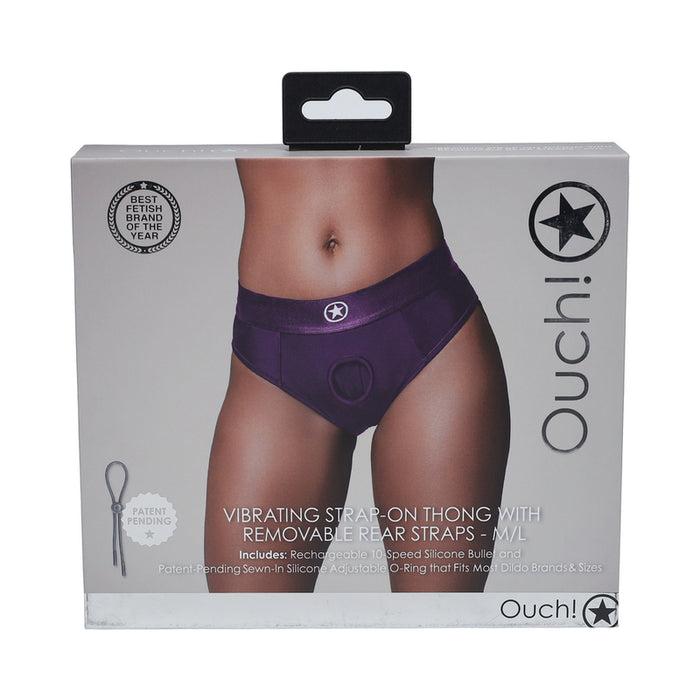 Ouch! Vibrating Strap-on Thong with Removable Butt Straps Purple M/L
