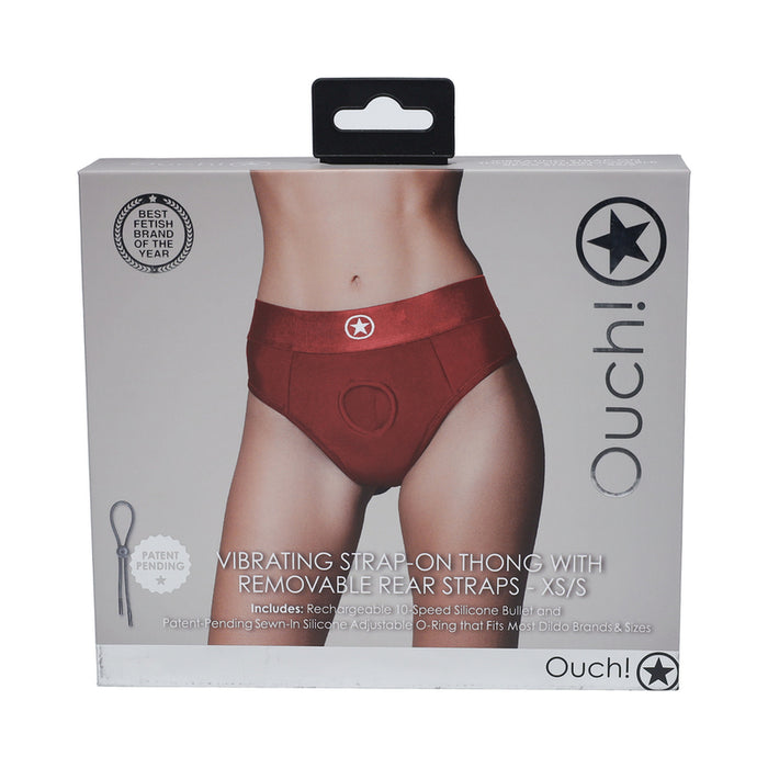 Ouch! Vibrating Strap-on Thong with Removable Butt Straps Red XS/S