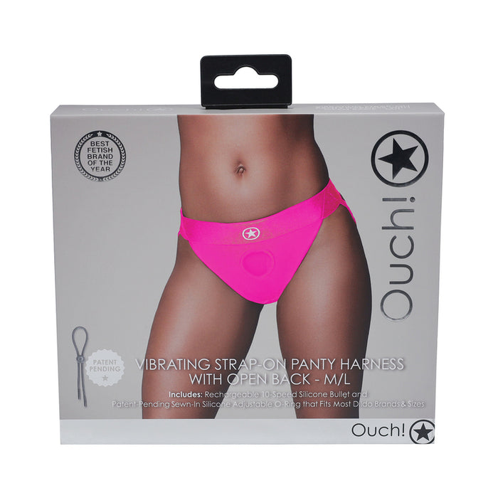 Ouch! Vibrating Strap-on Panty Harness with Open Pink Black M/L