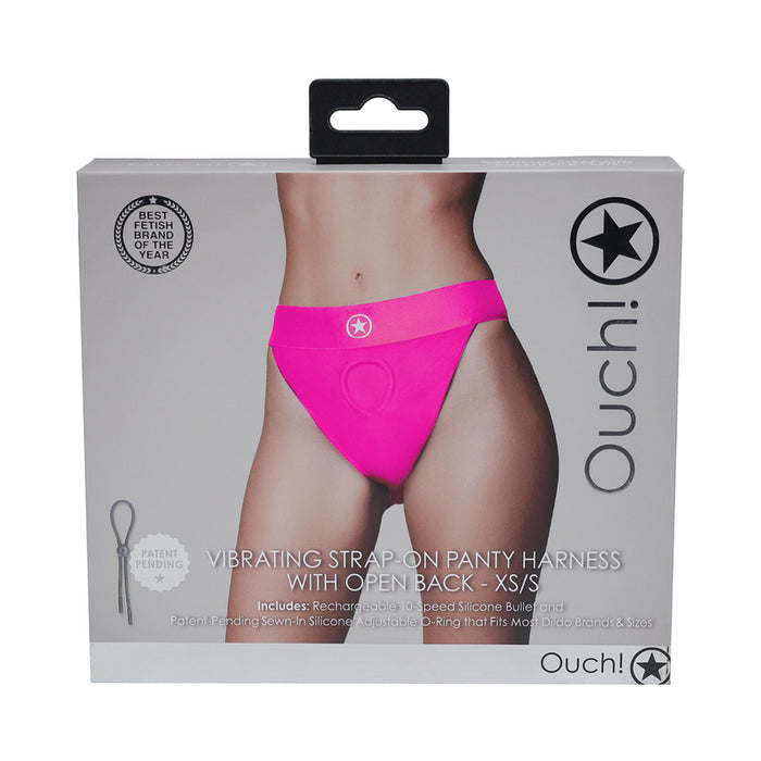 Ouch! Vibrating Strap-on Panty Harness with Open Pink Black XS/S