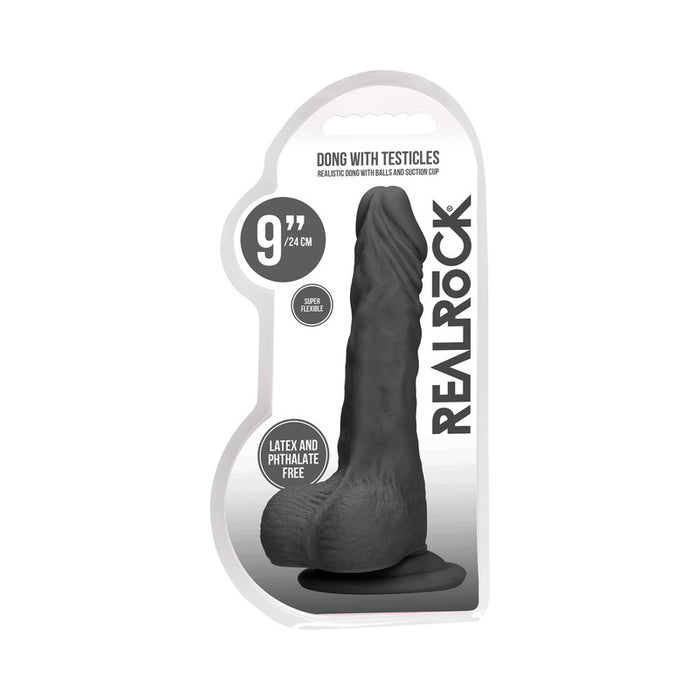 RealRock Skin 9 in. Dildo with Balls Black
