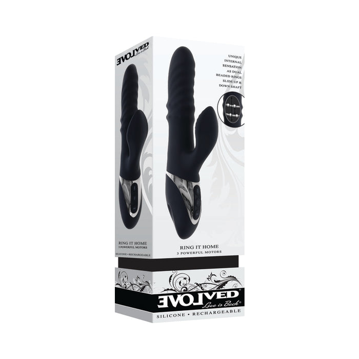 Evolved Ring It Home Rechargeable Dual Stimulator Vibrator Silicone Black