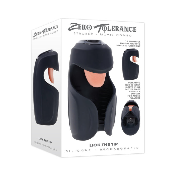 Zero Tolerance Lick The Tip Rechargeable Vibrating Thumping Stroker Silicone Black